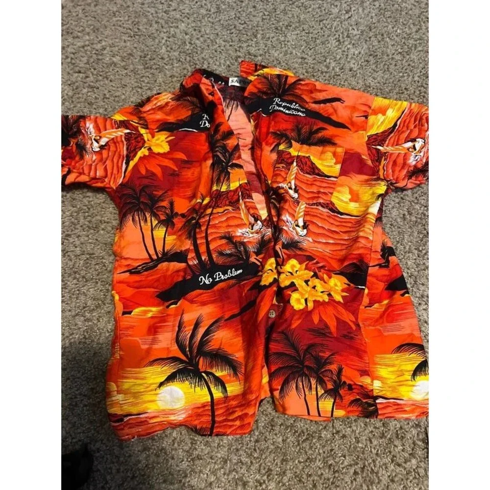 Dominican Republic kids Hawian button down shirt